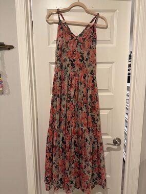 Astr Floral Tiered Maxi Dress - Coral & Black